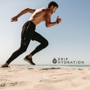 Peptide-featured-drip Featured image, man running on beach looking healthy