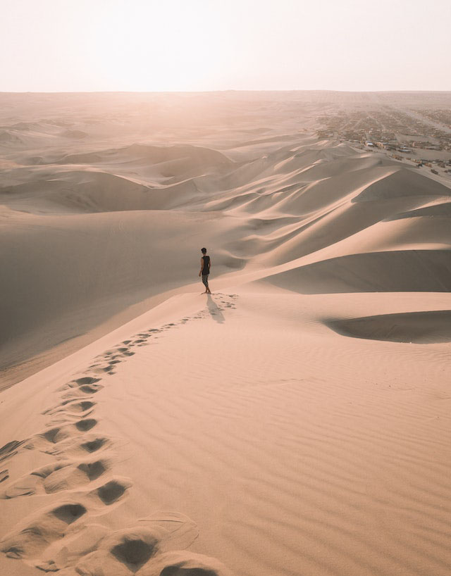 A person standing in the middle of a desert A person standing in the middle of a desert